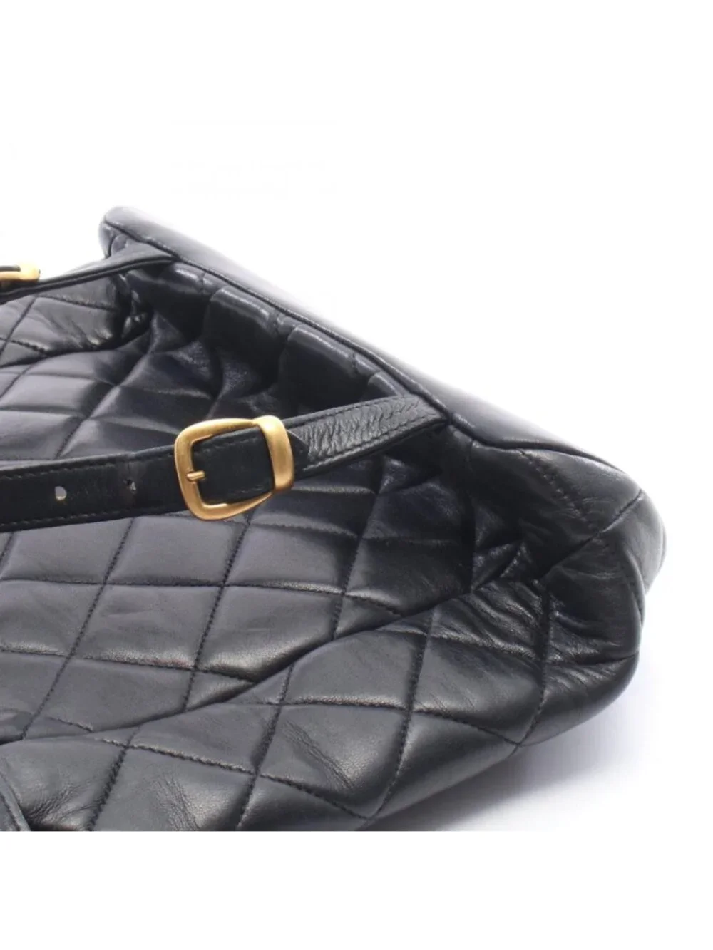 Chanel Backpack Quilted Turnlock Chain Black Lambskin Double